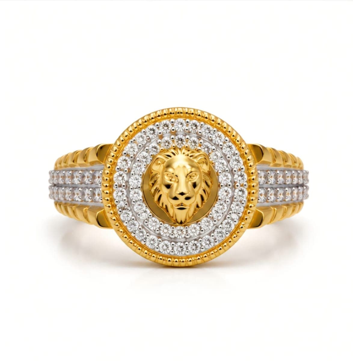 18k Gold Lion Head Ring For Men|CZ Stone Studded Designer Ring
