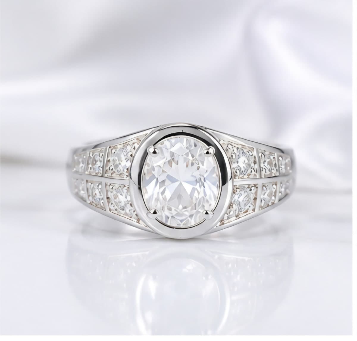 925 Sterling Silver Oval CZ Stone Ring for Men | Premium Silver Finish